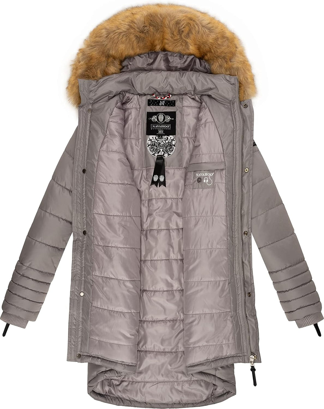 Navahoo Damen Warmer Winter Steppmantel Papaya XS-XXL S Zinc Grey, S Zinc Grey