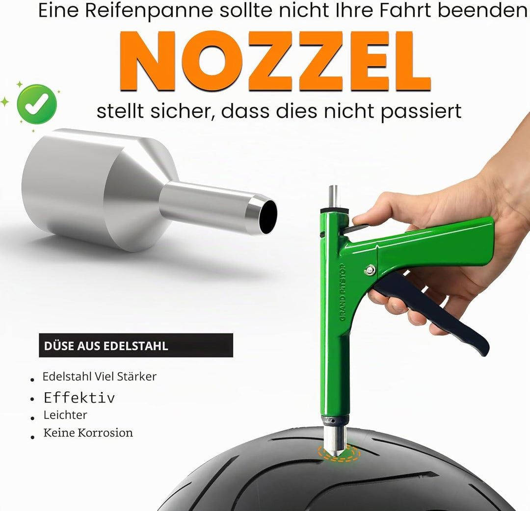 GRAND PITSTOP GrandPitstop Tubeless Reifenpannen-Reparaturset mit Stopfen für Motorrad, Auto und Rol