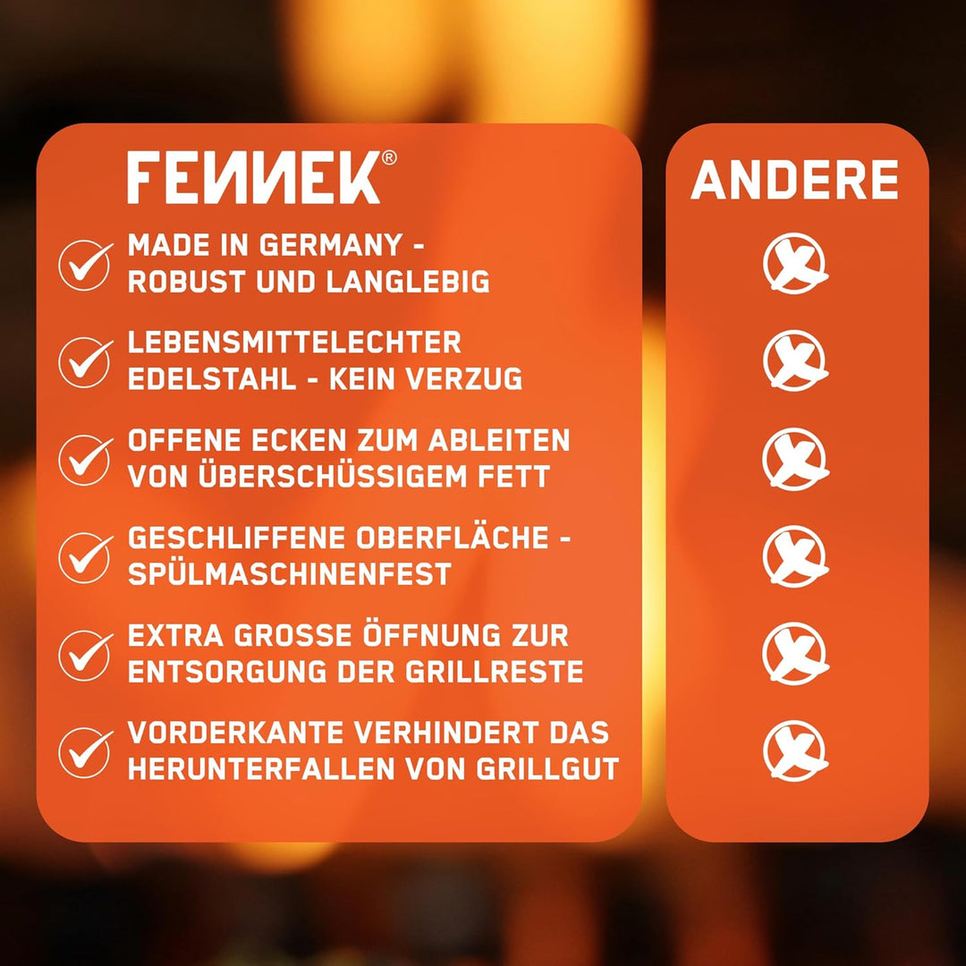 FENNEK Plancha 40 x 30 cm Teppanyaki Grillplatte mit Vorderkante & grossem Ablaufloch | 4,0 mm Edels