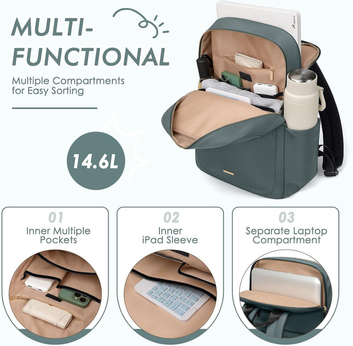 Laptop Rucksack für Damen, Lässiger Backapck für Arbeit und Business, Handtasche, Handgepäck-Reiseru