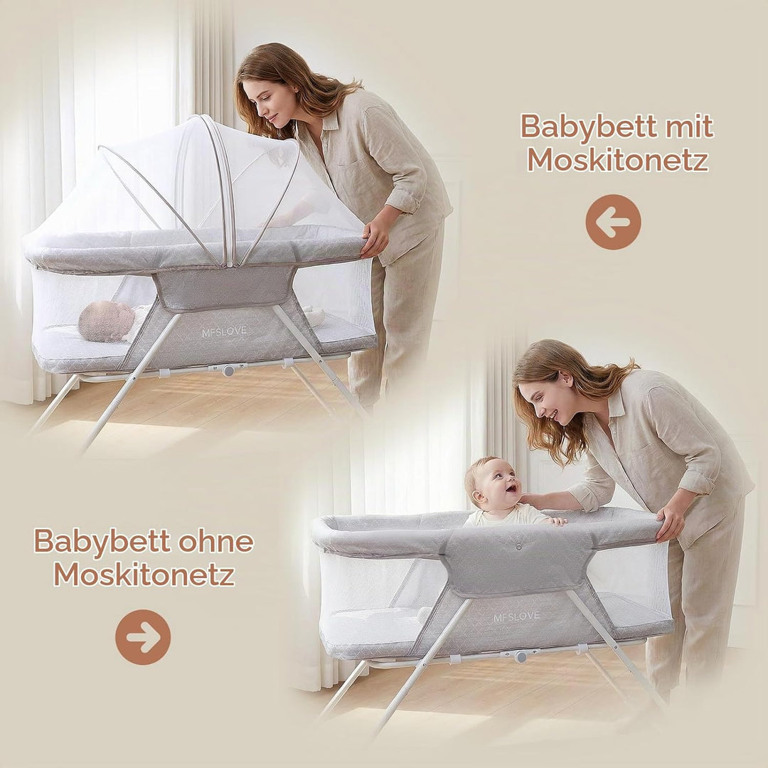 Tragbares Babybett mit Insektennetz, Reisebett, Babywiege, Faltbare Babywiege von Neugeborenen bis 6