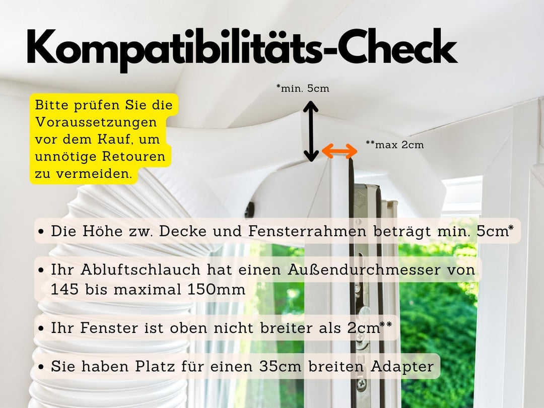 Extra Breiter Fensteradapter 35 cm für mobile Klimaanlagen – Kippfenster Abluftadapter mit 150 mm Sc