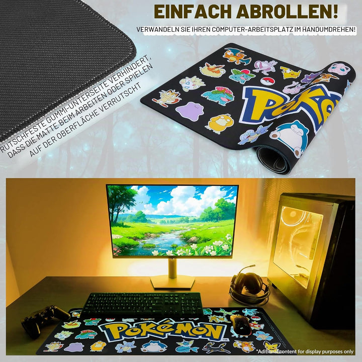 Pokemon Mauspad XXL 80x35 cm Schreibtischunterlage Gross Cooles Pikachu Mousepad Gaming rutschfest S