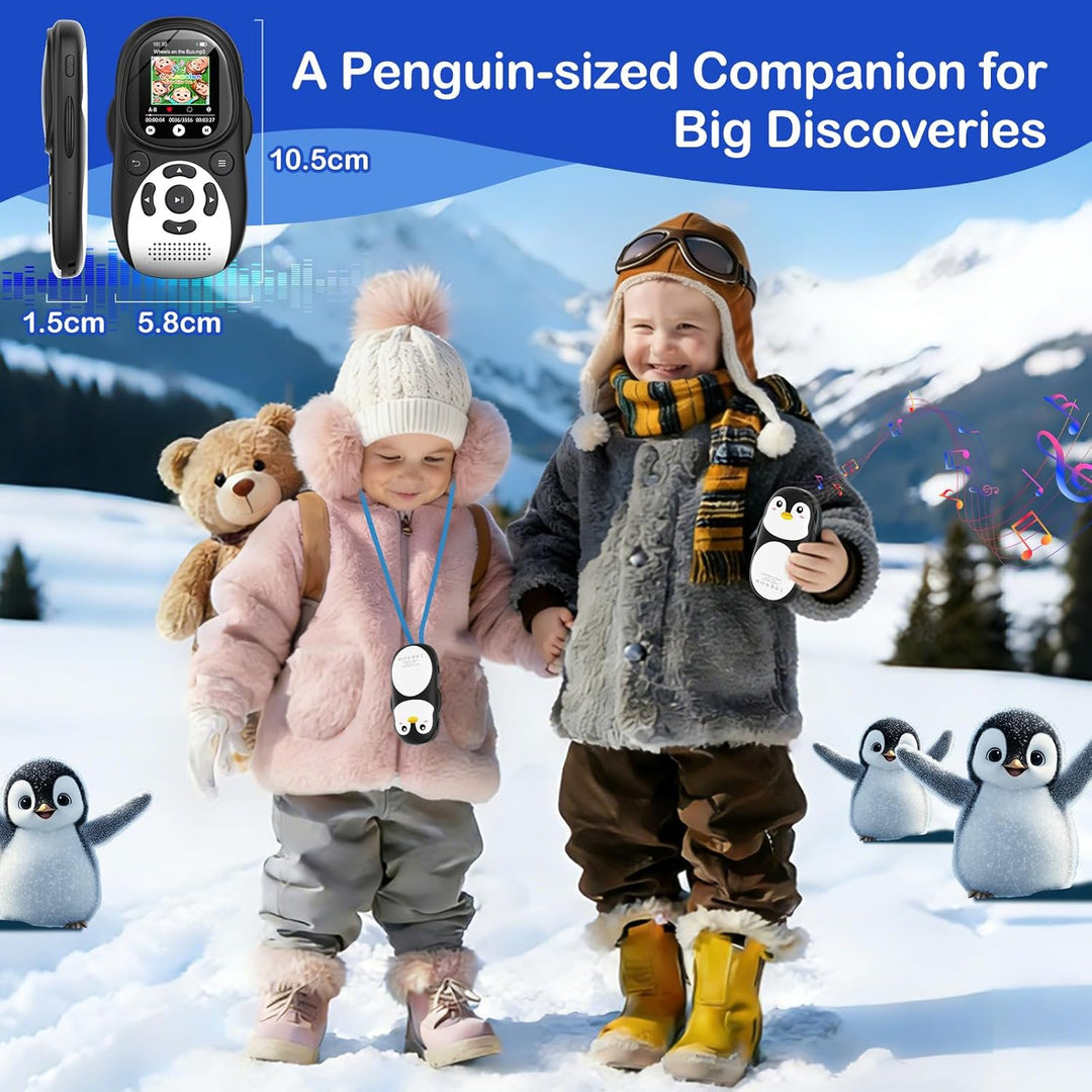 64GB MP3 Player Kinder, Bluetooth 5.3 Lautsprecher Pinguin Design Tragbarer Musikplayer mit 2" IPS B