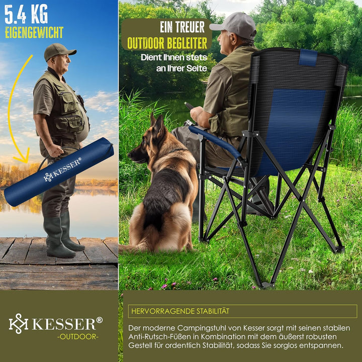 KESSER® Campingstuhl faltbar bis 160 kg | Angelstuhl Faltstuhl Klappstuhl Gepolstert mit Armlehnen |