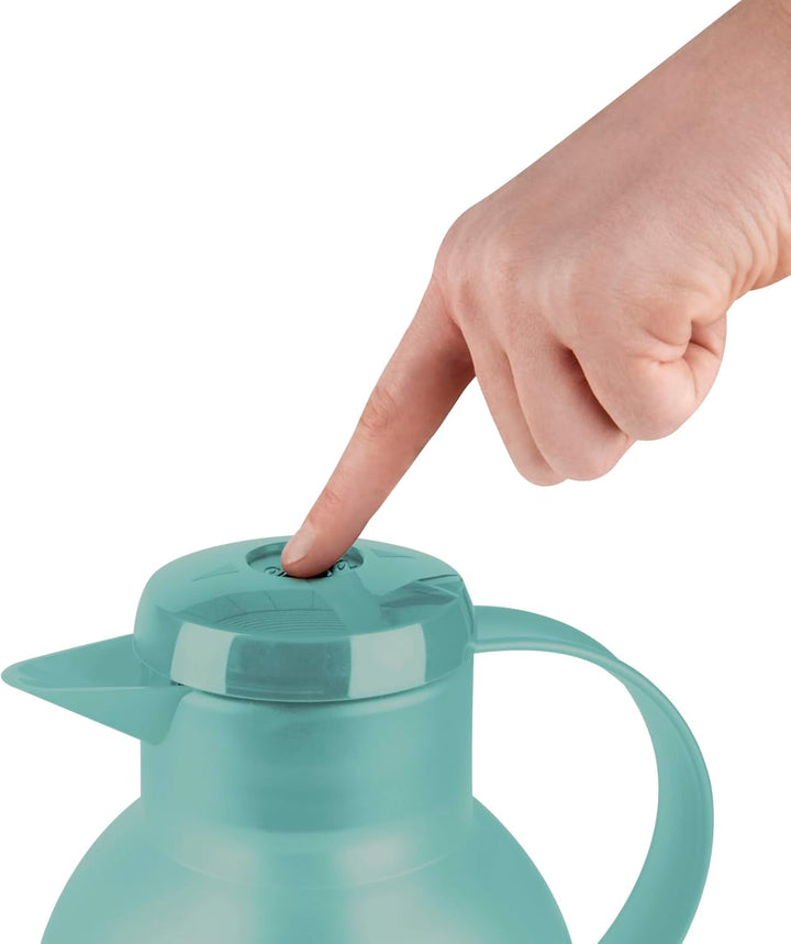 Emsa Samba Isolierkanne, 1,5 Liter Fassungsvermögen, Quick Press Verschluss, 100% dicht, 12h heiss u