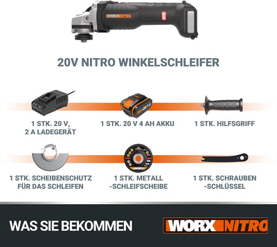 WORX WX812 NITRO Akku Winkelschleifer 20V - 125mm Scheiben-Durchmesser - 8500 U/min - leistungsstark