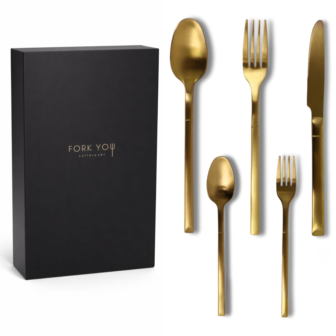 Besteckset Gold Matt (20-teilig) für 4 Personen – inkl. Kuchengabeln – Edelstahl 18/10, rostfrei & s