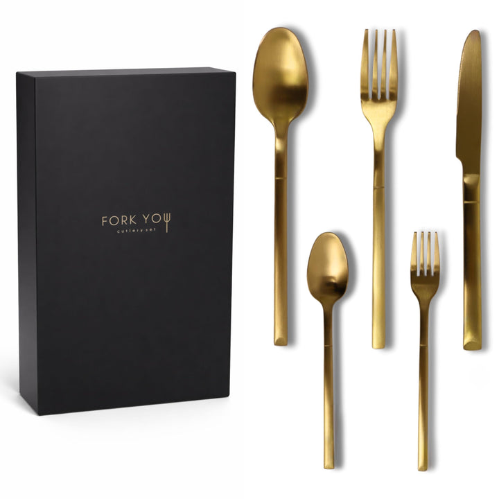 Besteckset Gold Matt (20-teilig) für 4 Personen – inkl. Kuchengabeln – Edelstahl 18/10, rostfrei & s