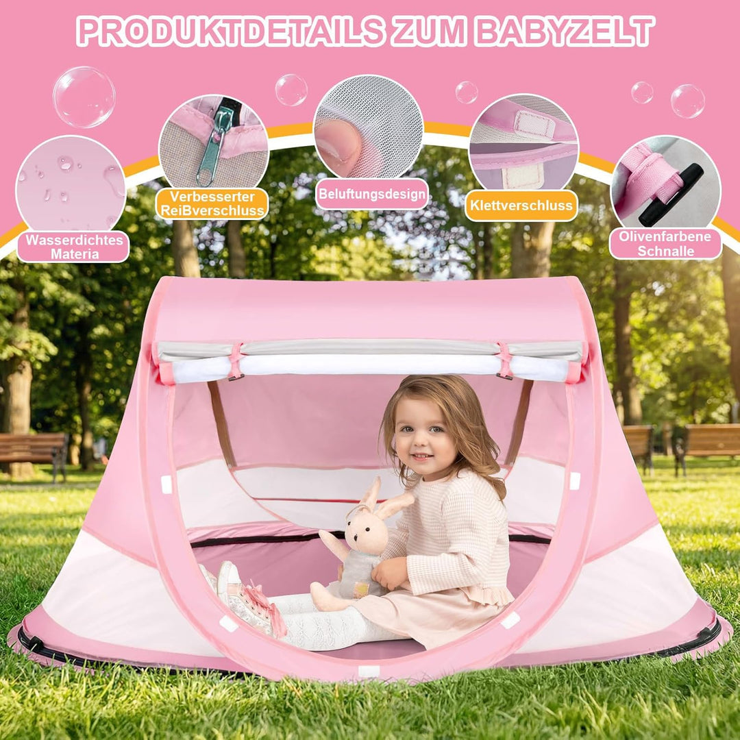 Strandmuschel Baby uv Schutz 50, Pop up Strandzelt als Sonnenschutz für den Strand, 360° Moskitonetz