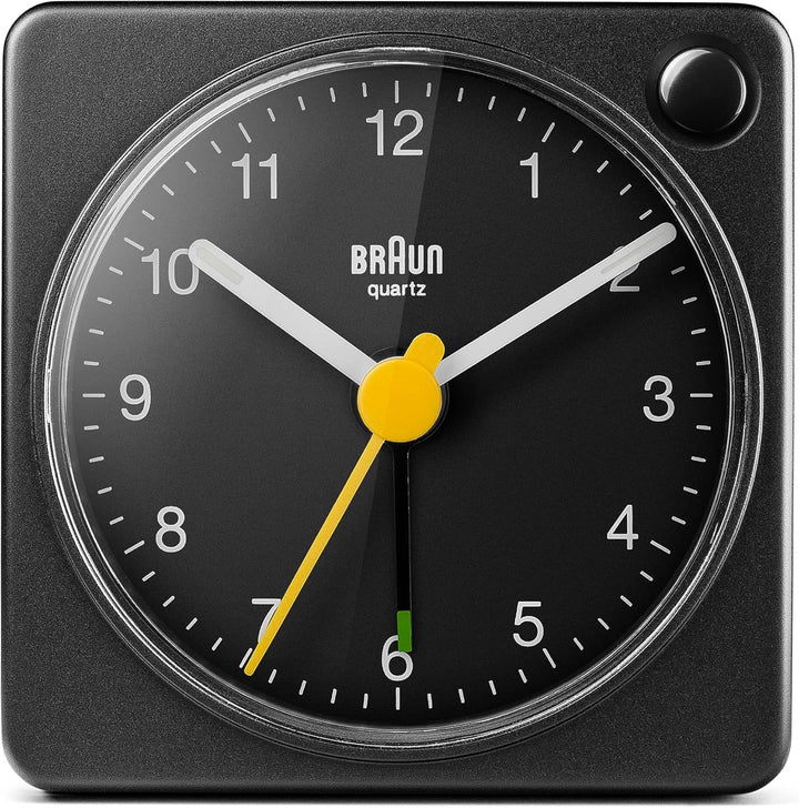 Braun Klassischer analoger Reisewecker mit Schlummerfunktion und Licht, kompakte Grösse, ruhiges Qua