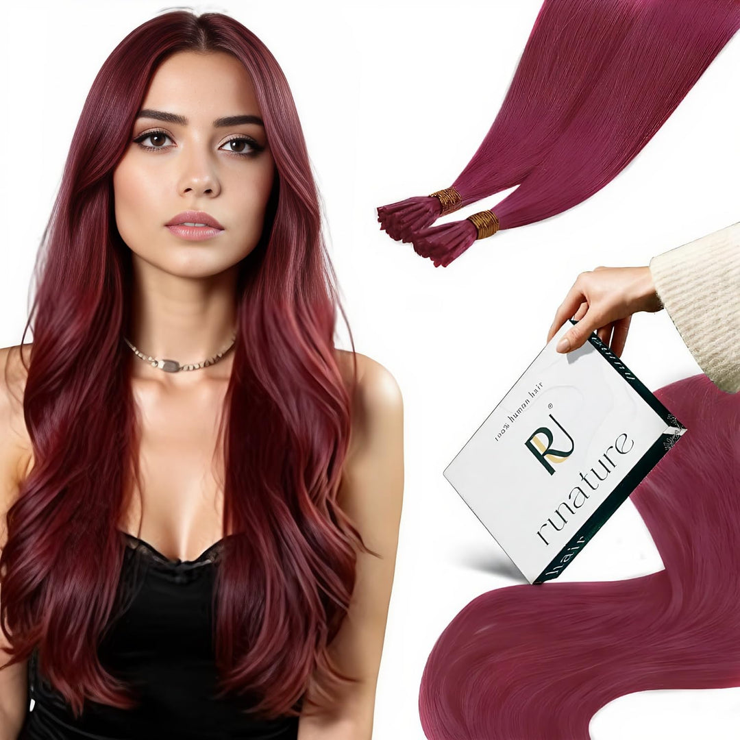 RUNATURE Bonding Extensions Echthaar Burgundy I Tip Echthaar Extensions Burgundy Bonding Keratin Haa
