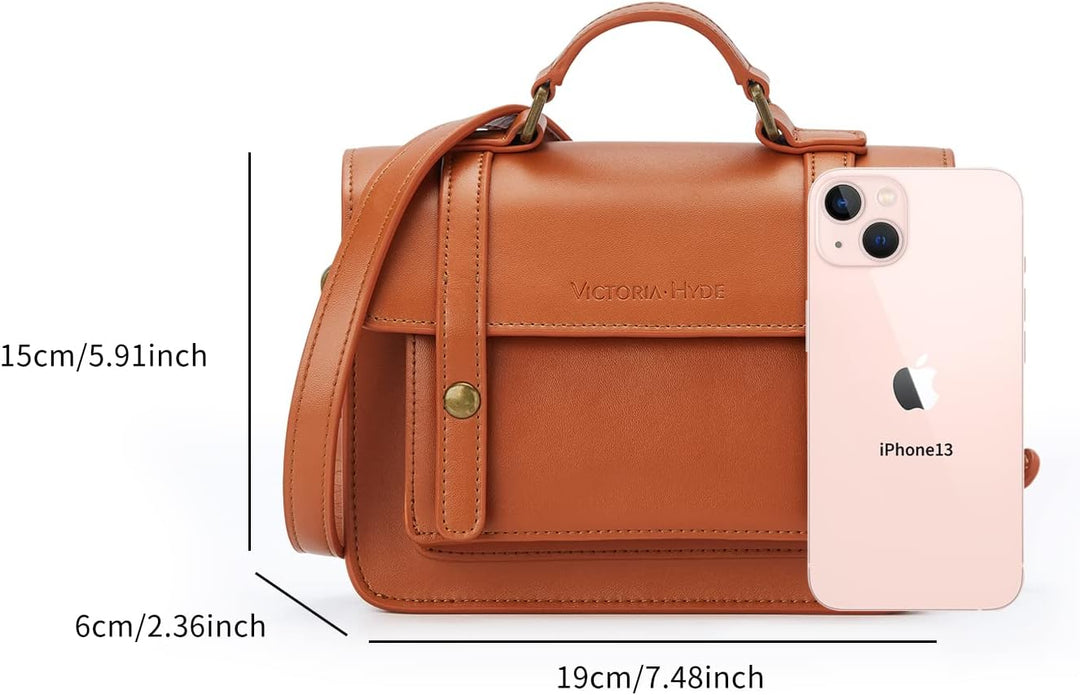 VICTORIA HYDE Schultertasche Damen Vintage Echtleder Crossbody Handtasche Laptoptasche Schwarz Braun