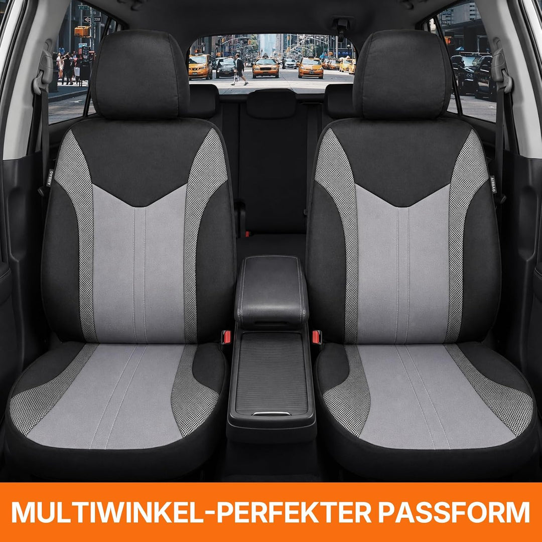 TOYOUN Universal Autositzbezüge Vordersitze Für Sedan Van SUV Grau/Schwarz | Atmungsaktives 3D Sandw
