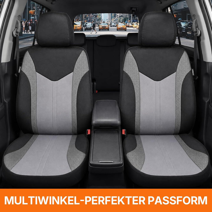 TOYOUN Universal Autositzbezüge Vordersitze Für Sedan Van SUV Grau/Schwarz | Atmungsaktives 3D Sandw