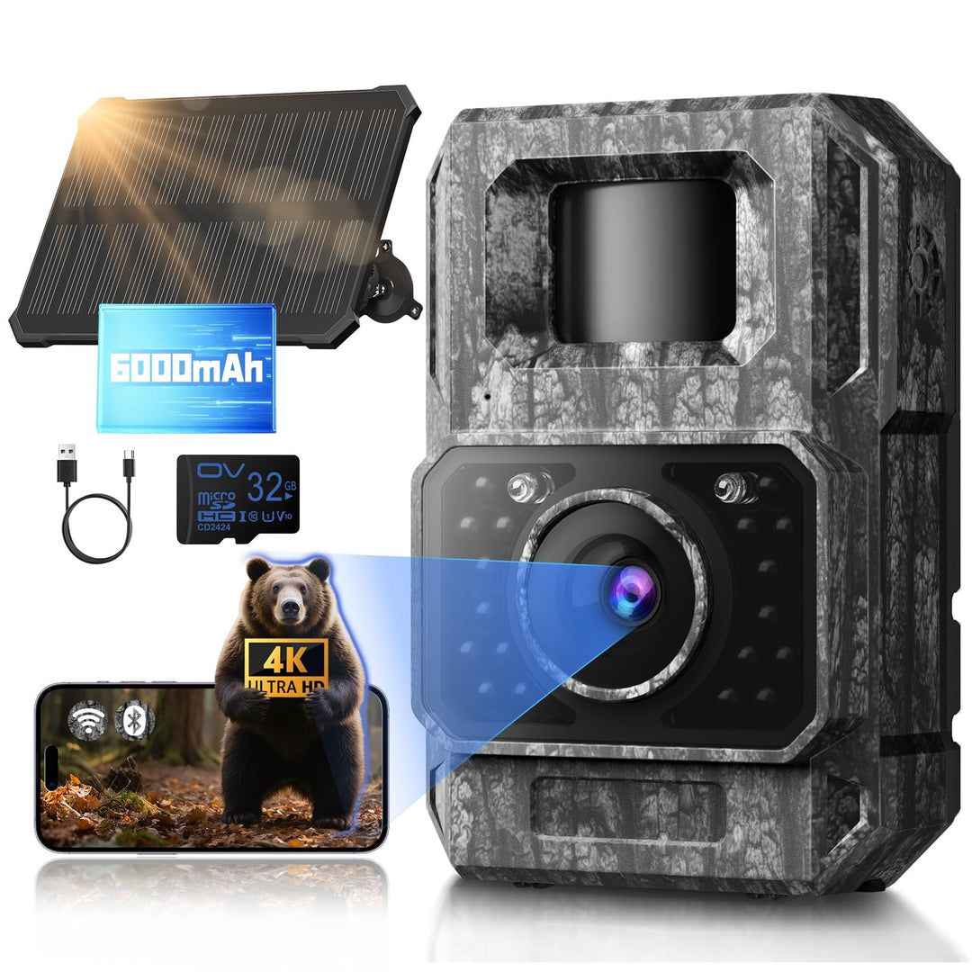MAXDONE Wildkamera Solar WLAN mit Handyübertragung App - 4K 64MP Wildtierkamera Bluetooth mit Bewegu