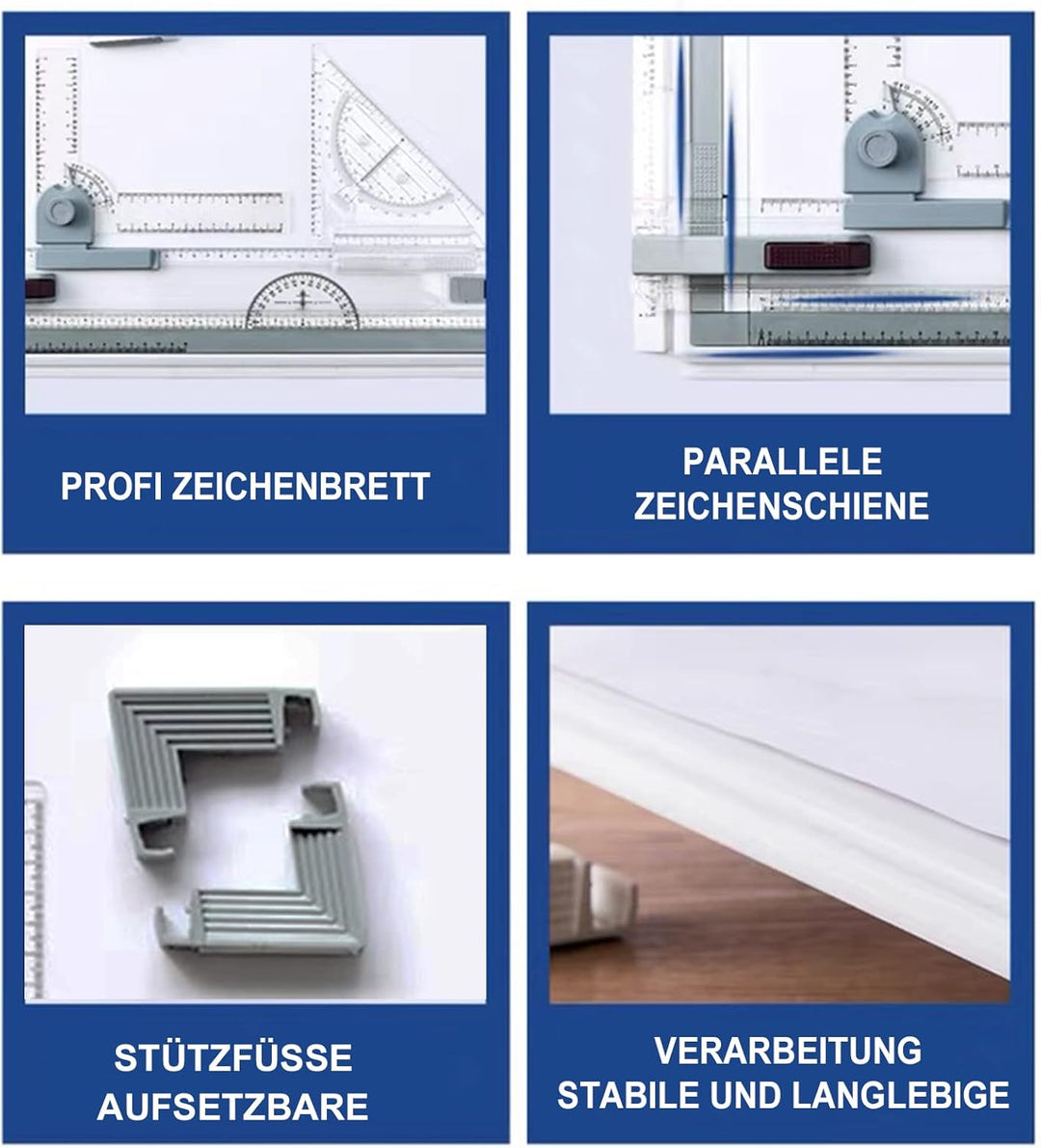 Queiting Zeichenplatte A3 Zeichenbrett Professioneller Zeichentisch mit Schiebelineal Zeichendreieck