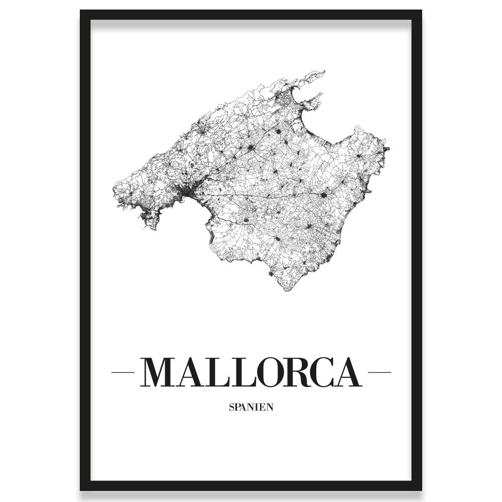 JUNIWORDS Stadtposter, Mallorca, Wähle eine Grösse, 40 x 60 cm, Poster mit Rahmen, Schrift A, Weiss