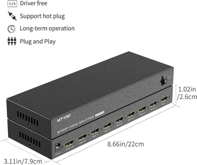 MT-VIKI 1x8 HDMI Splitter 1 in 8 Out Gleichzeitig HDMI Splitter 8 Monitore Mirror Unterstützt 4K HD