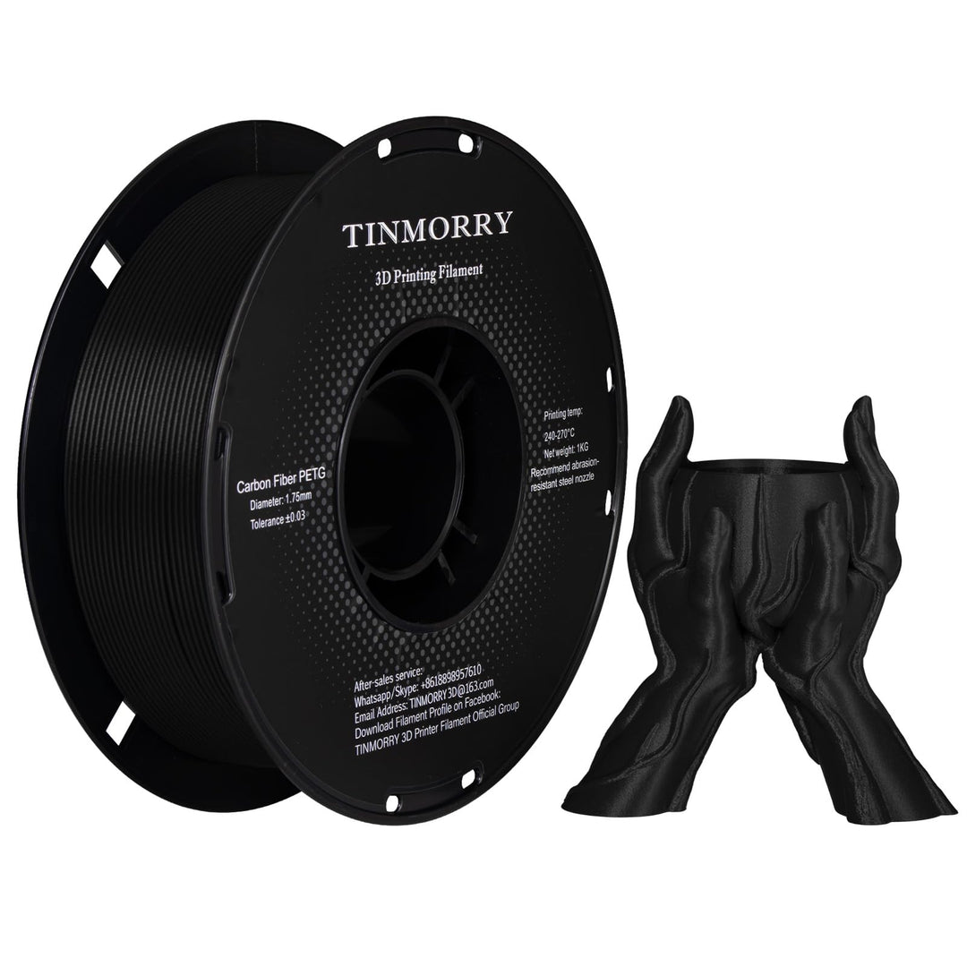 10 Rollen Carbon Fiber PETG Filament 1.75mm, TINMORRY PETG CF 3D Drucker Filament, 10 KG, Schwarz 10