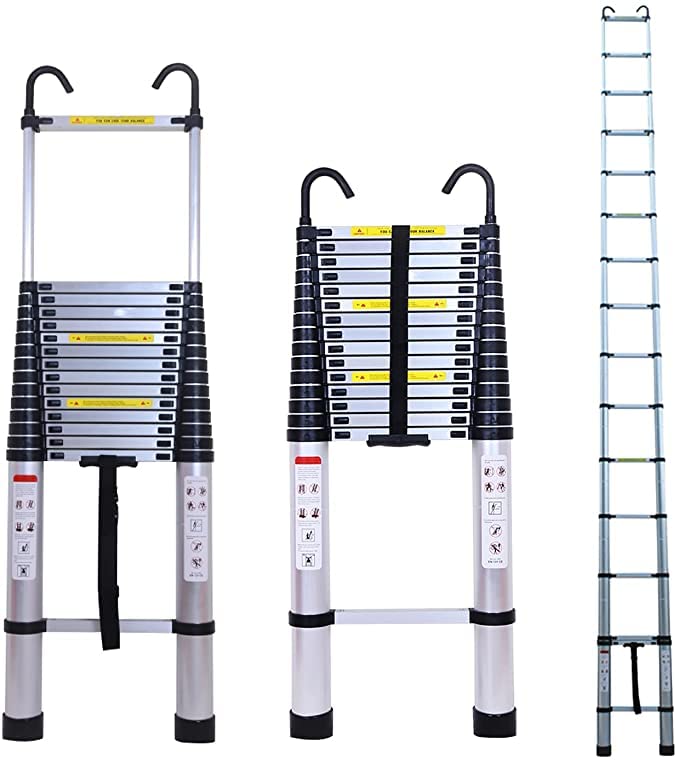 6,2m Mehrzweckleiter Teleskopleiter mit Abnehmbarem Haken Hochwertiges Aluminium Ausziehbare Klapple