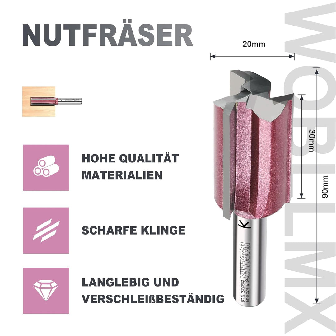 3 Klingen Nutfräser 8mm Schaft,Ø20mm Arbeitslänge 30mm Professional Hartmetall Bestückt Nutfräser St