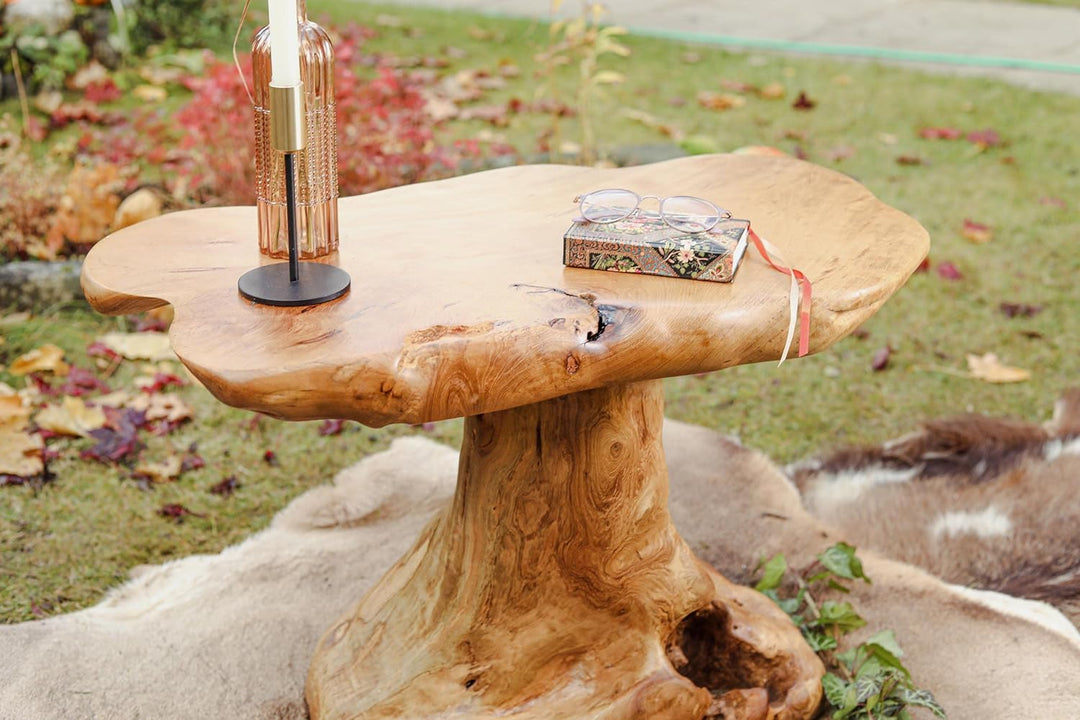 Windalf Schlanker Couchtisch Siva 77 cm Eleganter Natur Wohnzimmertisch Handarbeit aus Wurzelholz