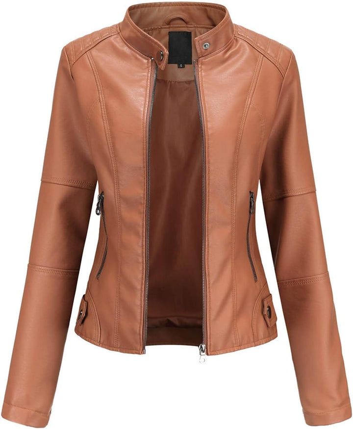 Lederimitat Jacke Damen & Lederjacke Schwarz Lang Braun Bomberjacke Motorradjacke Pu Leather Kurz Ou