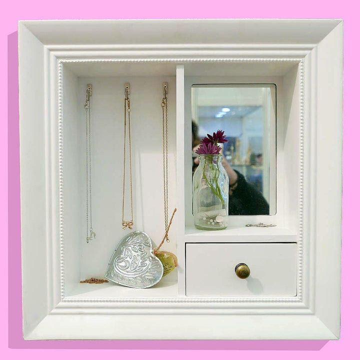 HAB & GUT -JB004- Wandkonsole mit Spiegel und Schublade für Schmuck in weiss 40x40, Utensilo Schmuck