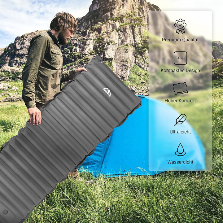 MSPORTS Camping Isomatte Premium, Schlafmatte Ultraleichte Isomatte für Outdoor mit Fusspresse Pumpe