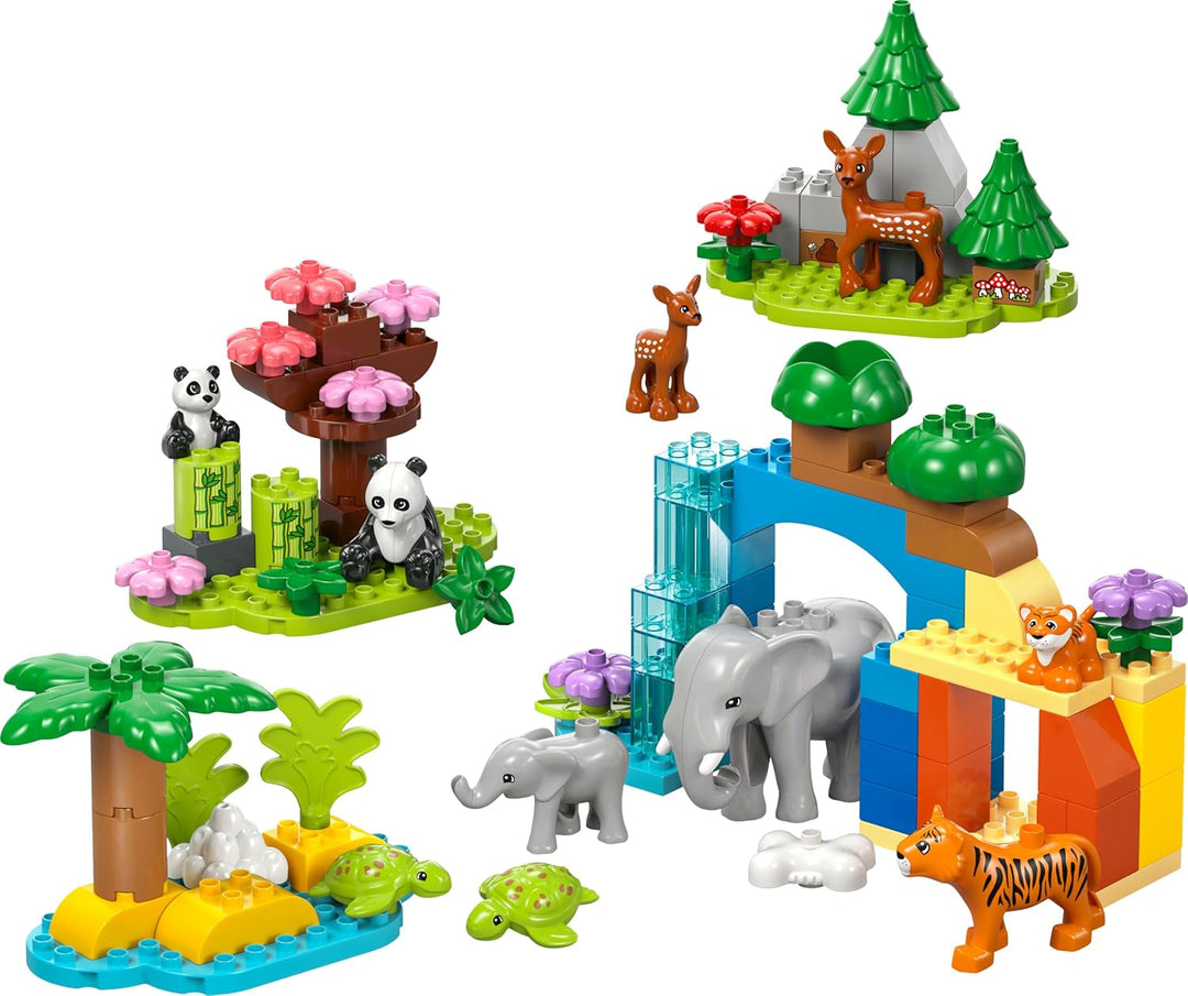 LEGO DUPLO Town Wildtier-Familien 3-in-1-Set, Lernspielzeug für Kleinkinder mit Schildkröten, Tigern