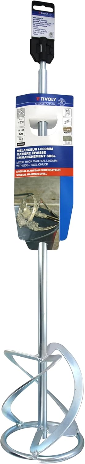 TIVOLY - Mischer aus dicken Materialien SDS+ für Bohrhammer – L 600 mm – Ø 120 mm – Schaft aus Karbo