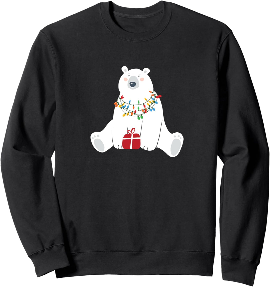 Eisbär mit Weihnachtsbeleuchtung und Geschenk, für Damen und Kinder Sweatshirt