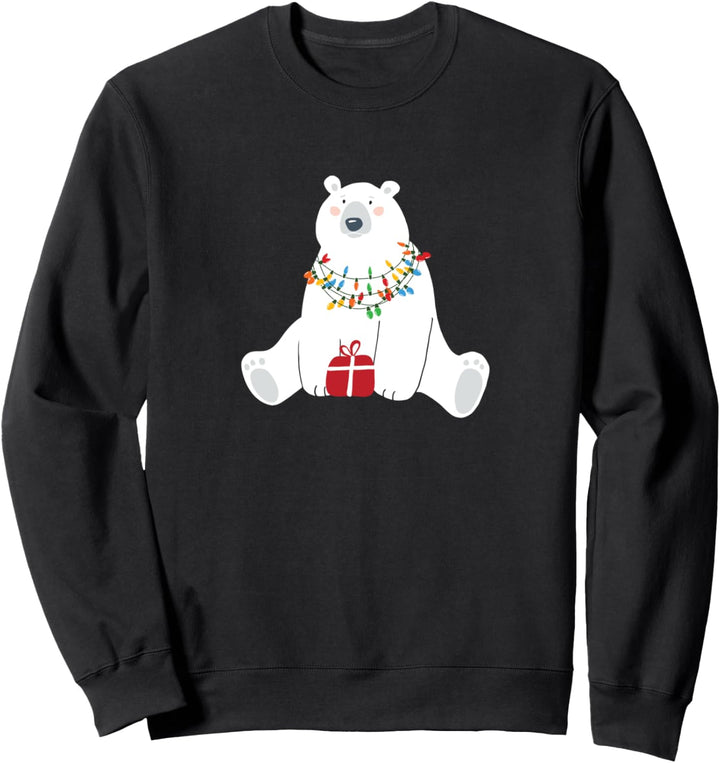 Eisbär mit Weihnachtsbeleuchtung und Geschenk, für Damen und Kinder Sweatshirt