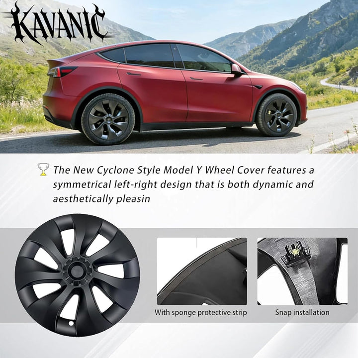 KAVANIC 4PCS Model Y Radabdeckung 19 Zoll Cyclone Style Matt Schwarz Tesla Model Y Radkappen für 202