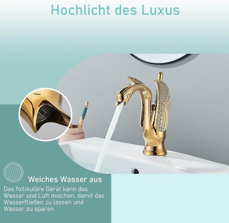 Suguword Gold Bad Wasserhahn Badarmatur Waschtischarmatur Waschbeckenarmatur Waschbecken Mischbatter