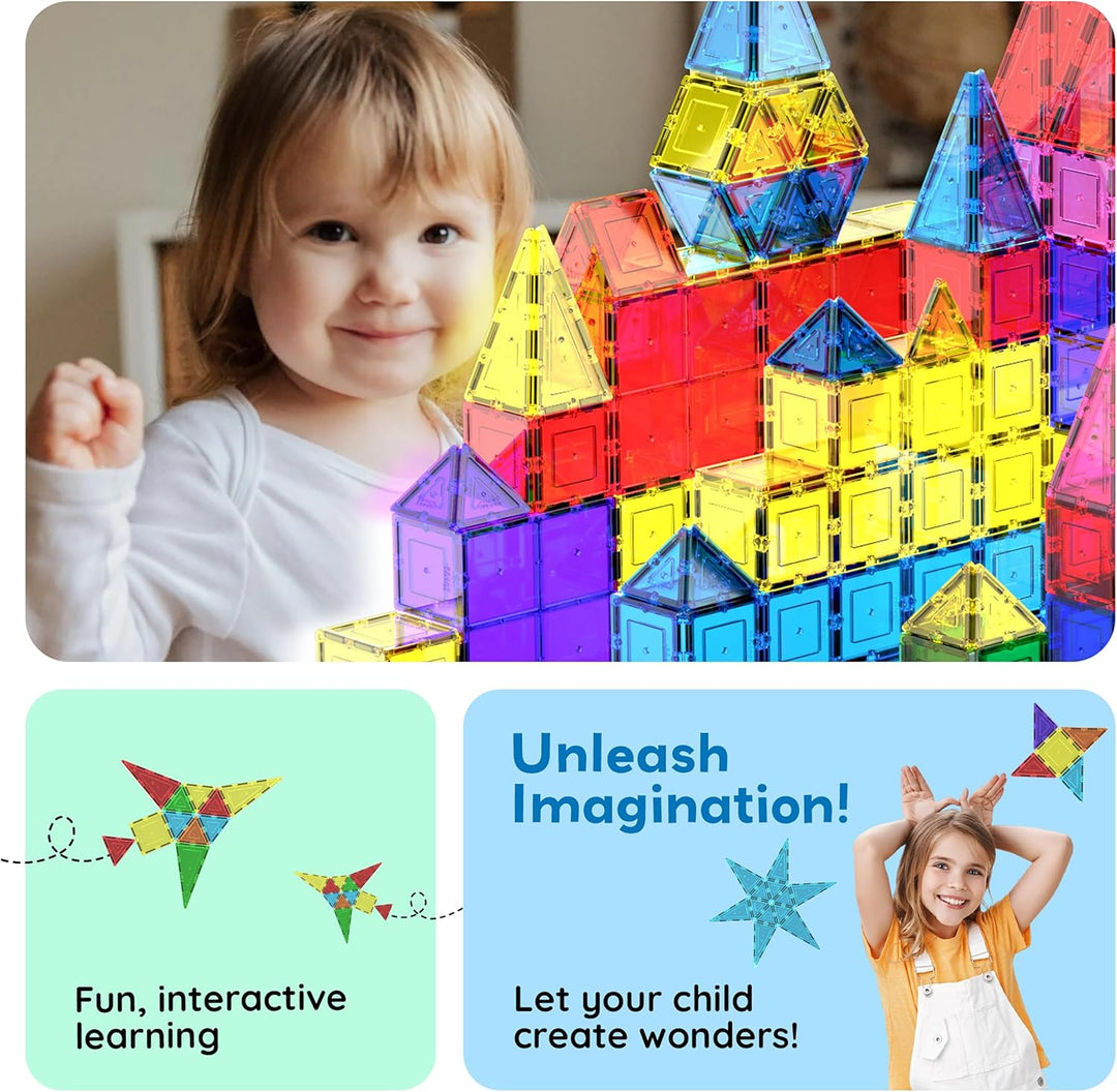 PicassoTiles 100 Piece Magnetic Playboards Tiles Set Magnet Toys for Toddlers STEM Building Blocks S