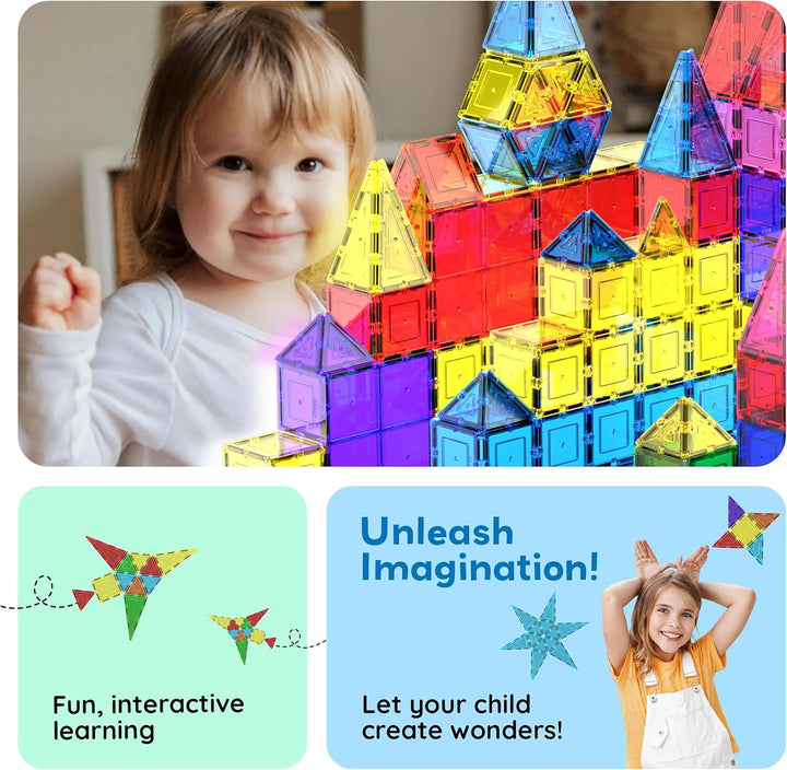 PicassoTiles 100 Piece Magnetic Playboards Tiles Set Magnet Toys for Toddlers STEM Building Blocks S