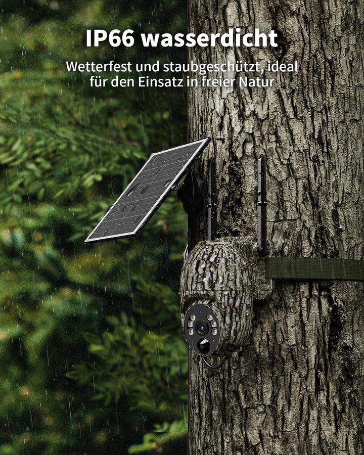 4G Wildkamera mit SIM Karte und Speicherkarte Karte, 2K Solar Wildkamera mit Handyübertragung APP, Ü