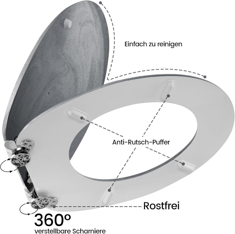 WOLTU Toilettendeckel mit Absenkautomatik, WC Sitz O Form MDF, Klodeckel mit Motiv, Klobrille Toilet