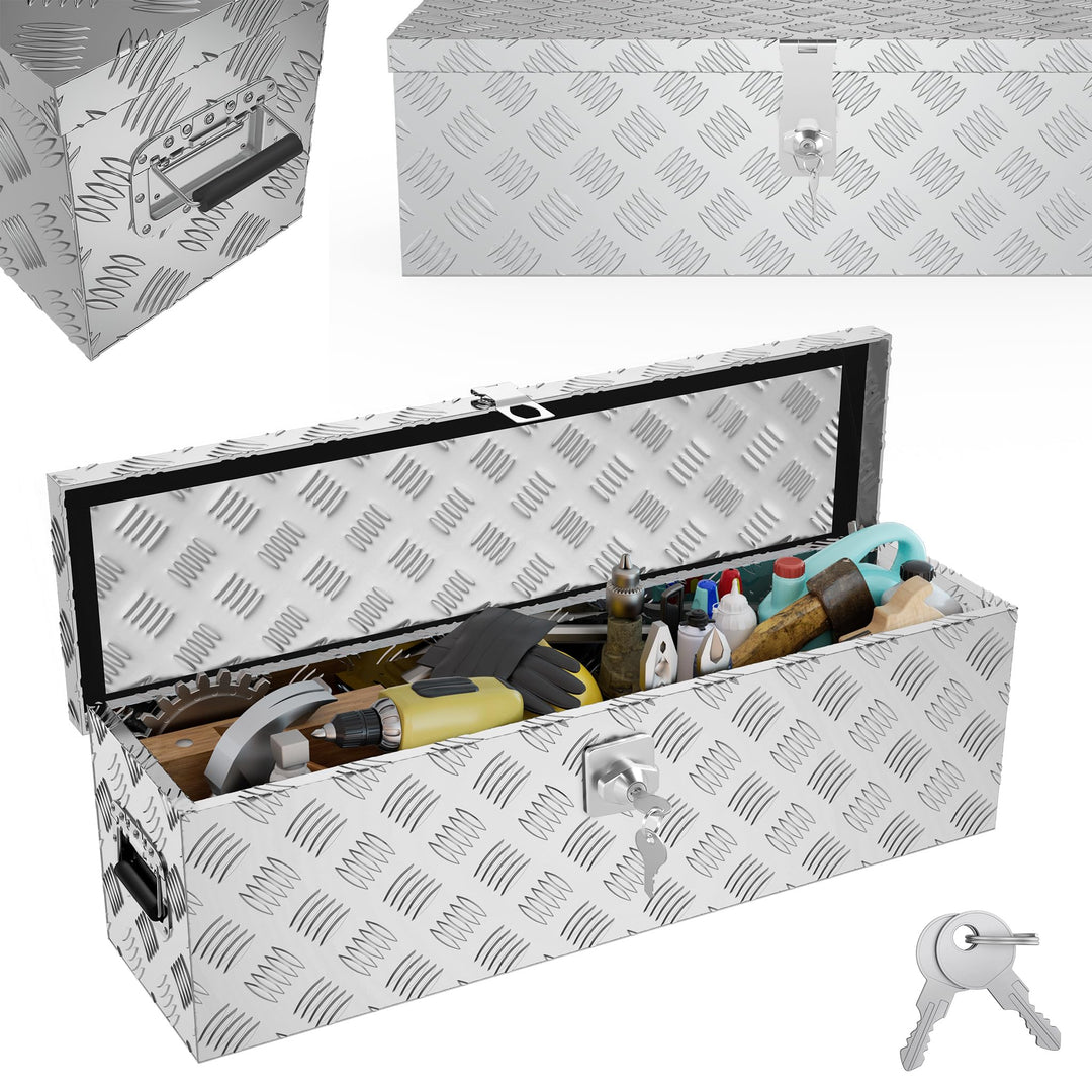 YRHome 38L Aluminium WerkzeugkisteAlubox Aluminiumkiste Transportbox Deichselbox Für PKW Anhänger Mi