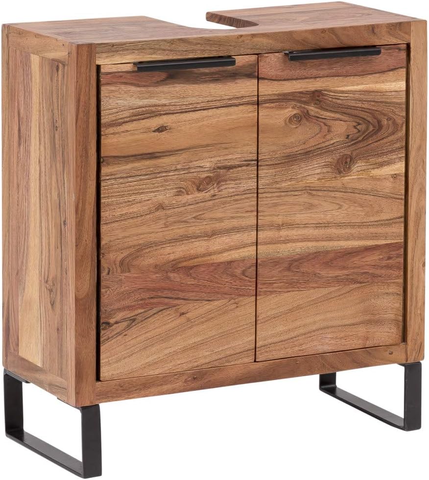 Woodkings Sydney Waschbeckenunterschrank I Kleiner Badschrank BxHxT: 56x60x25 cm aus massiv Holz Aka