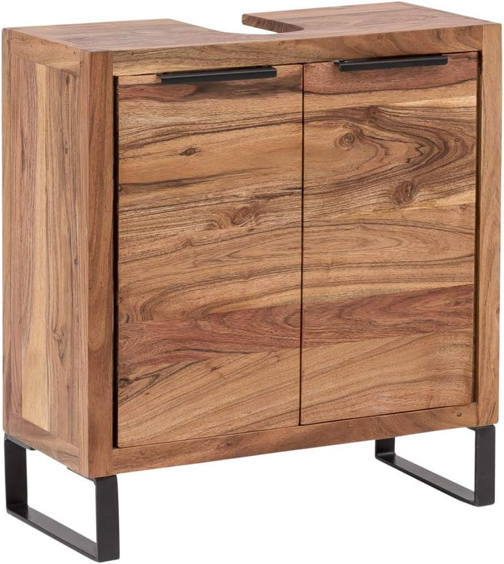 Woodkings Sydney Waschbeckenunterschrank I Kleiner Badschrank BxHxT: 56x60x25 cm aus massiv Holz Aka