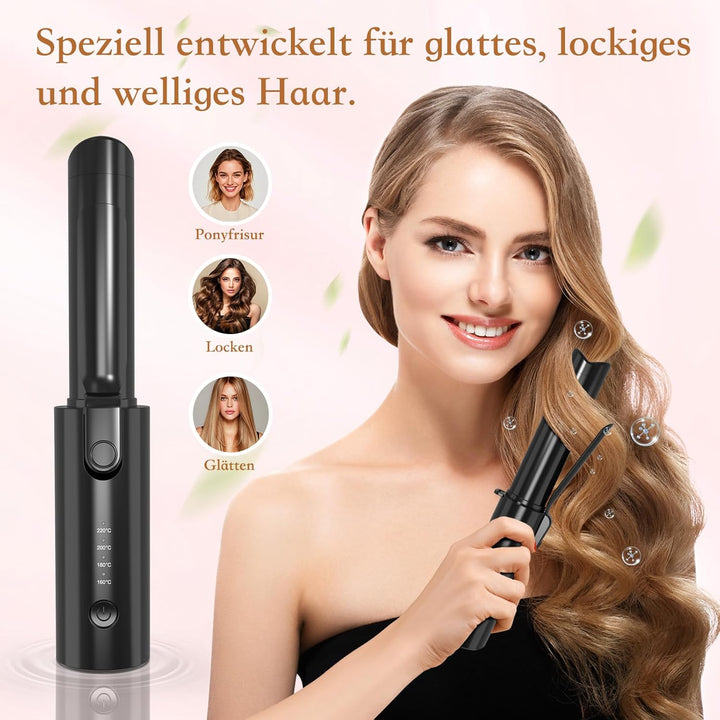 Kpuplol Kabellose Lockenstabbürste, Tragbare Reise Lockenstab, 6800 mAh USB-aufladbare Mini Lockenbü