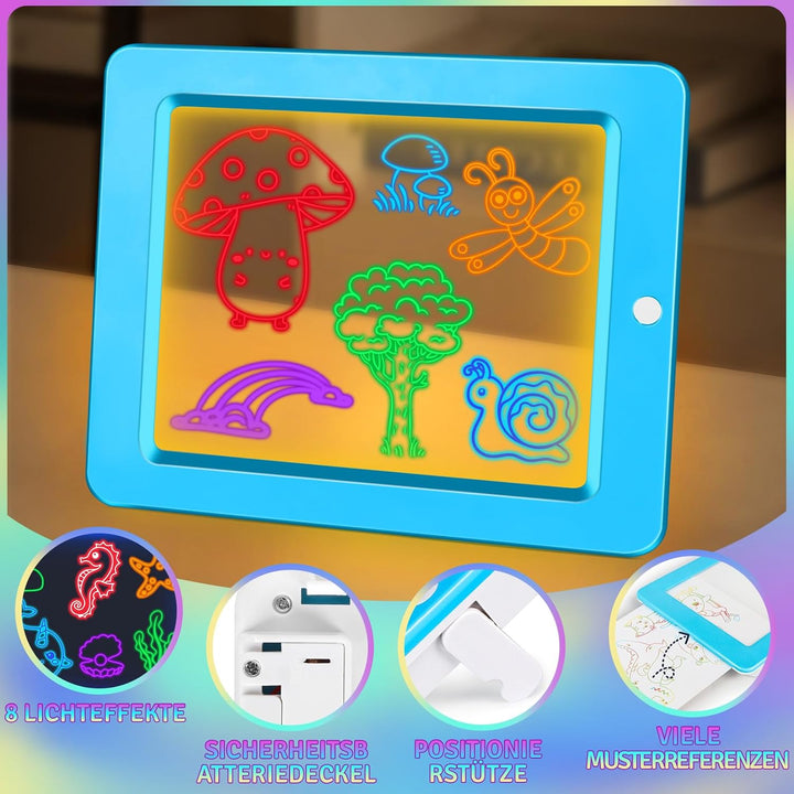 Leuchtendes Led Zeichenbrett für Kinder, Led Maltafel Zaubertafel mit 8 Farben Stift, 8 Beleuchtungs