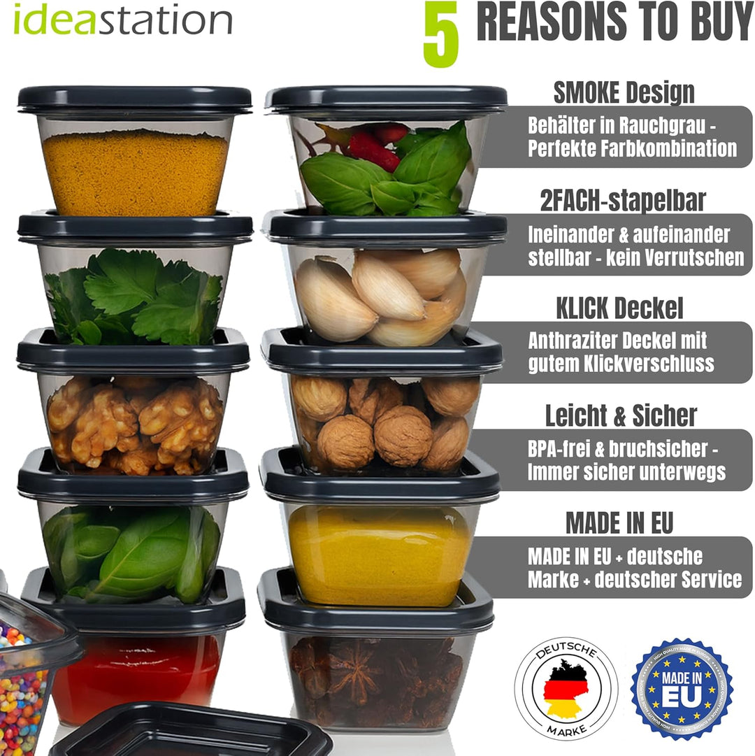 idea-station Gefrierdosen klein 16 x 100 ml - anthrazit - BPA-freie mini Vorratsdosen mit Deckel - b