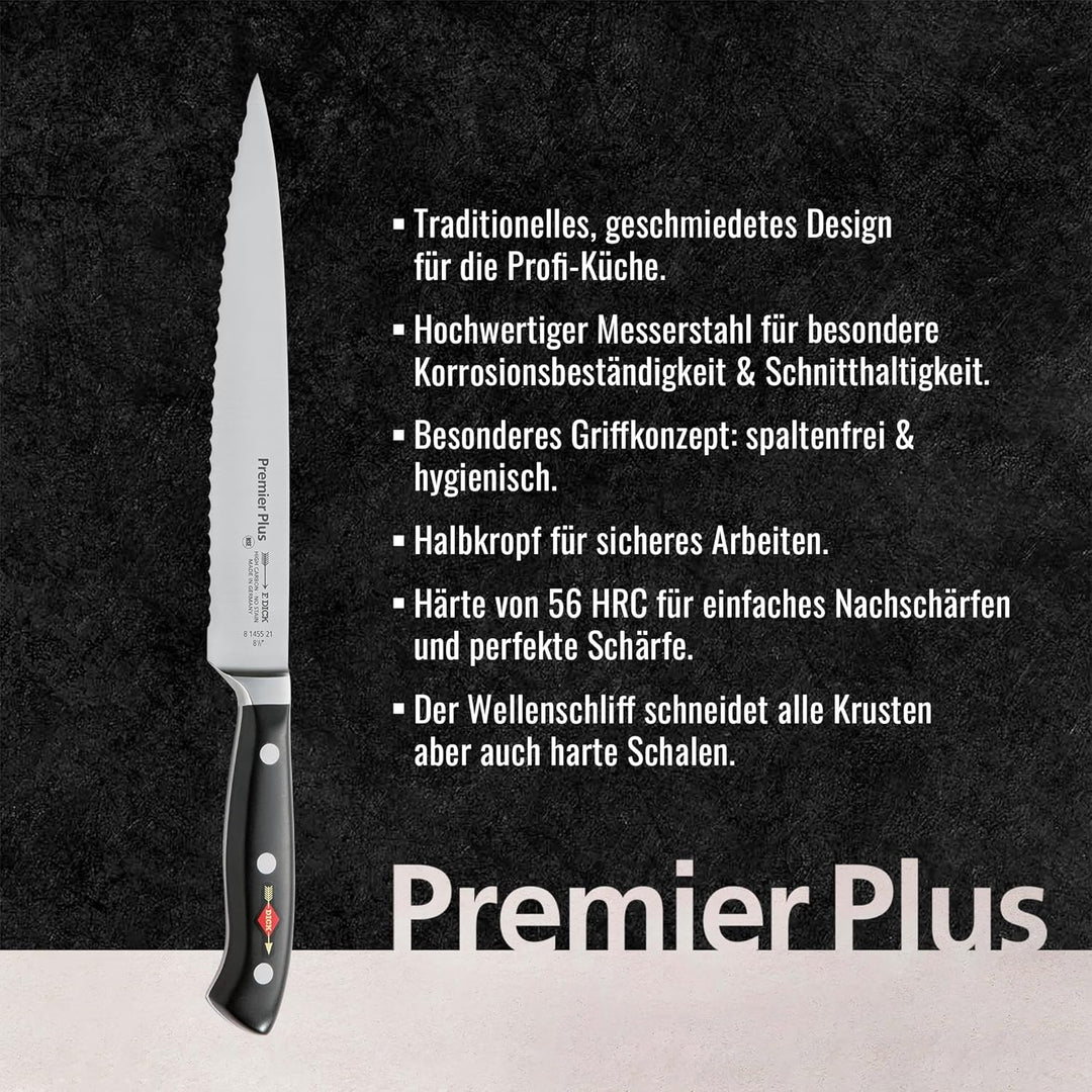 F. DICK Premier Plus Tranchiermesser mit Wellenschliff (Klingenlänge 21 cm, Kochmesser, Universalmes