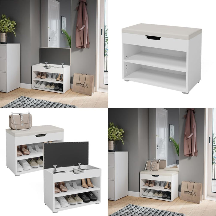 Vicco Schuhbank Rolfe, Sitzbank mit Stauraum, Weiss, 60 x 45 cm, Weiß