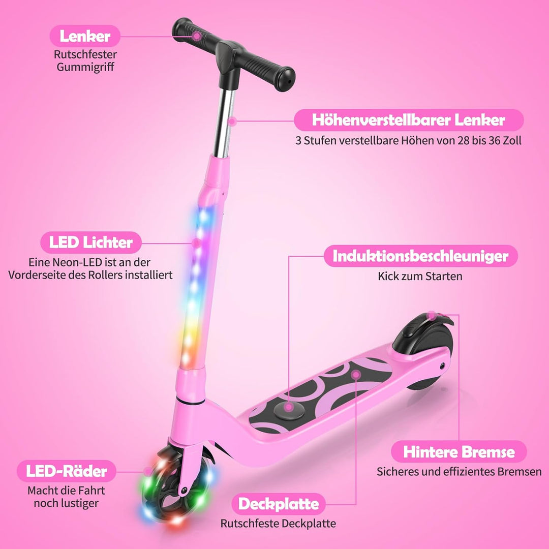 SISIGAD E Scooter Kinder für 6-12 Jahre, E Roller Kinder 5.3 Zoll Kinderroller mit Blinkende LED-Leu