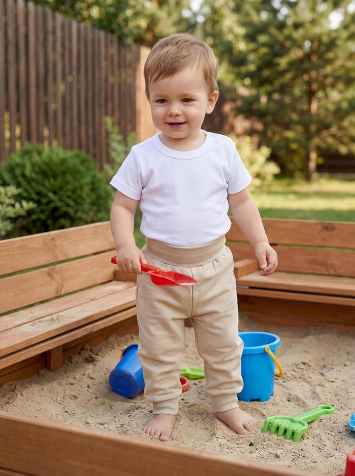 TupTam Baby Jungen Kurzarm T-Shirt mit Aufdruck Unifarben Sterne Streifen 5er Set, 56 Weiß
